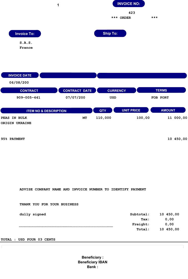 st sh invoice